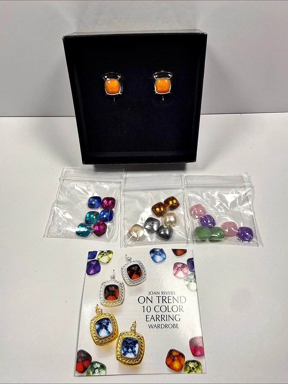 Joan Rivers On Trend 10 Color Earring Wardrobe Black & Orange